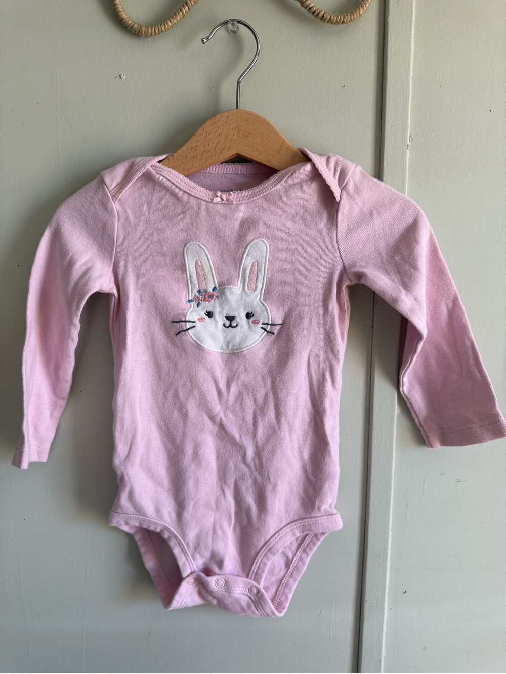 Carter's Light Pink Long-Sleeve Bunny AppliquƩ One-Piece